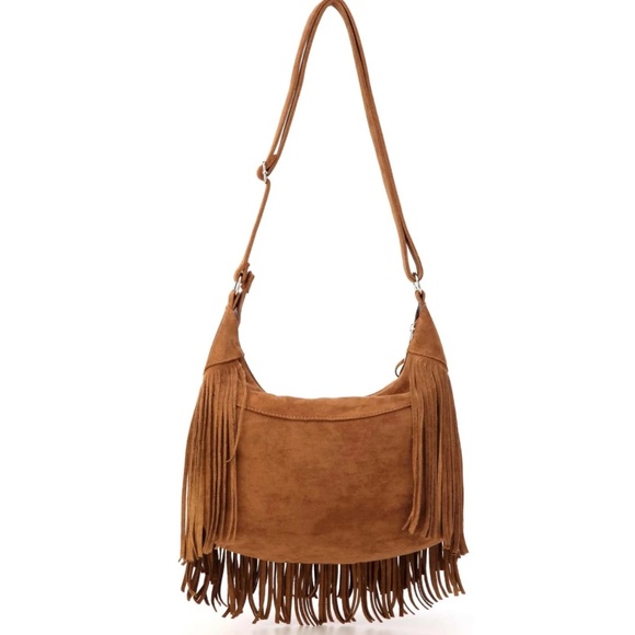 Western Vegan Suede Zipper Fringe Hobo shoulder Bag - Picture 2 of 10